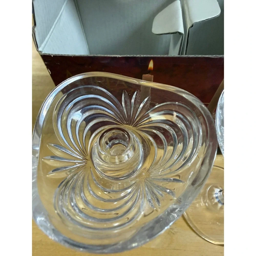 RCR Royal Crystal Rock Aurea Lead Crystal Candle Holders Set of 2 Italy 5in